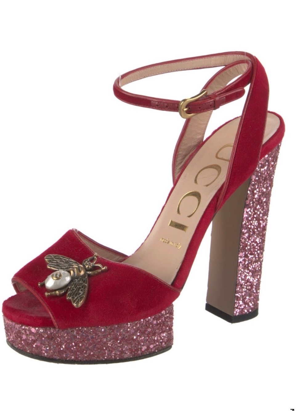 ISO Gucci Women's Soko Glitter Sandals in red